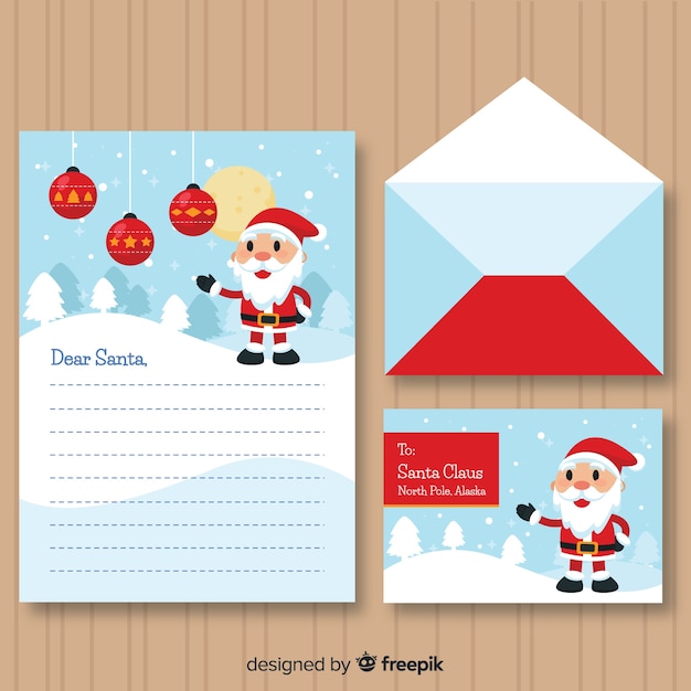 Vector gratuito diseño de sobre y carta de navidad