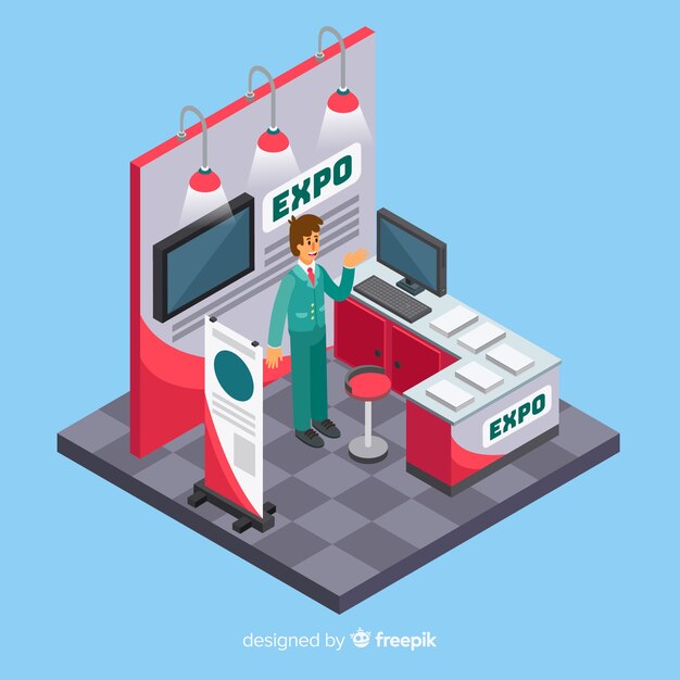 Diseño de stand de exposición isométrico