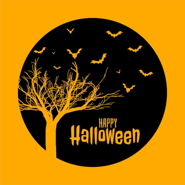 Diseño de tarjeta amarilla de estilo plano de feliz halloween espeluznante