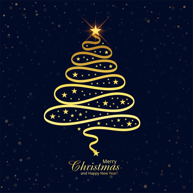 Diseño de tarjeta de árbol dorado de línea artística navideña