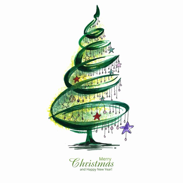 Vector gratuito diseño de tarjeta de árbol de línea de navidad artística