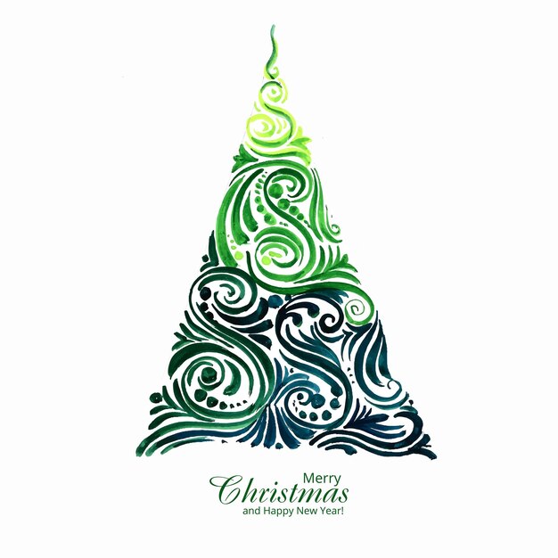 Diseño de tarjeta de árbol de navidad creativo dibujado a mano