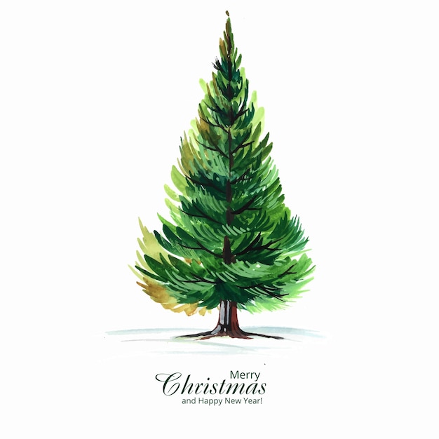 Diseño de tarjeta de árbol verde de Navidad decorativo artístico hermoso