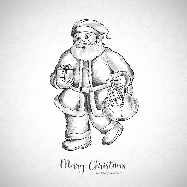 Diseño de tarjeta de boceto de Santa Claus dibujado a mano