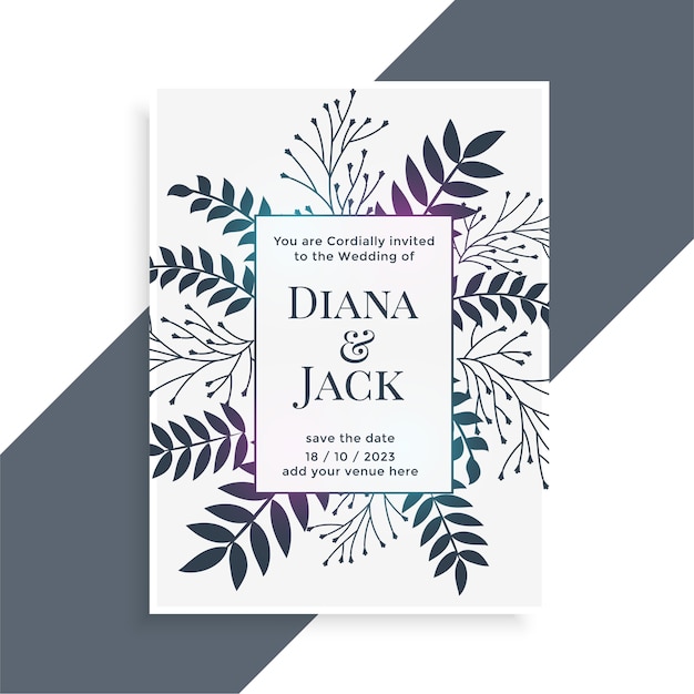 Vector gratuito diseño de tarjeta de boda con estilo de decoración de hojas.