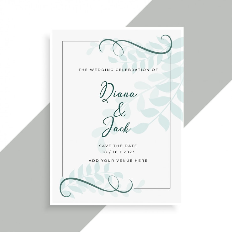 Vector gratuito diseño de tarjeta de boda hermosa con patrón de hojas
