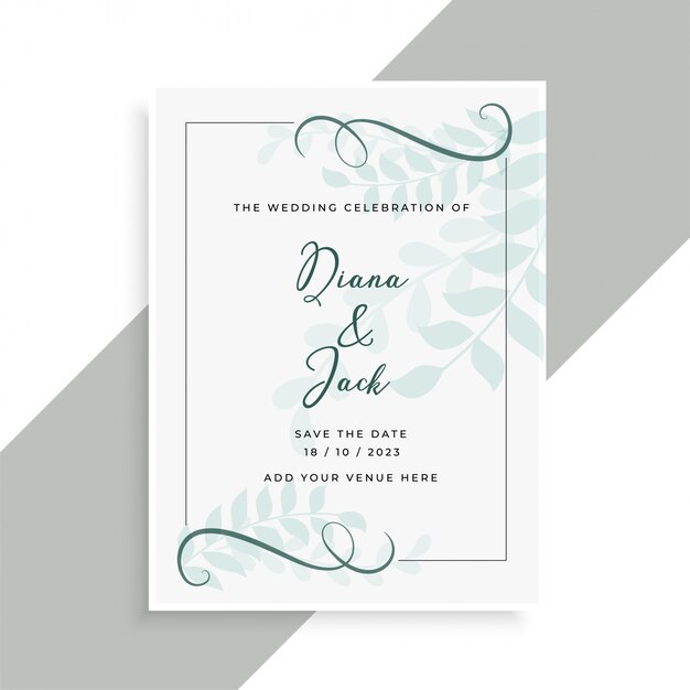 Diseño de tarjeta de boda hermosa con patrón de hojas