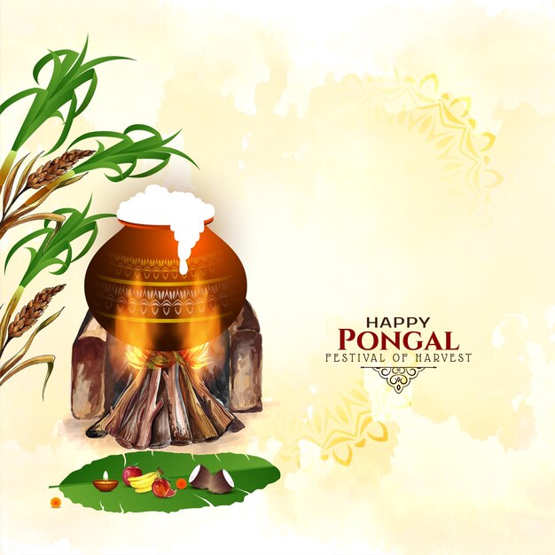 Diseño de tarjeta de celebración del festival indio cultural Happy Pongal