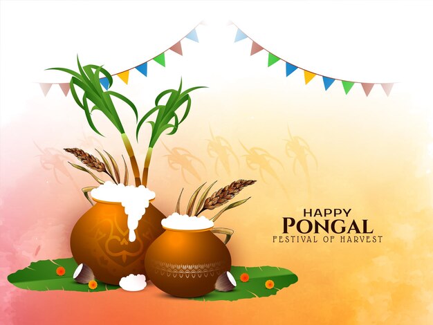 Diseño de tarjeta de celebración del festival indio cultural Happy Pongal