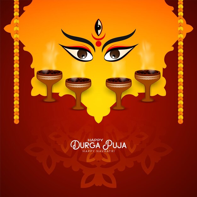 Diseño de tarjeta de celebración del festival indio Durga Puja y Happy navratri