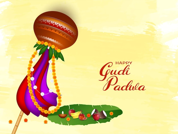 Vector gratuito diseño de tarjeta de celebración del festival indio religioso gudi padwa