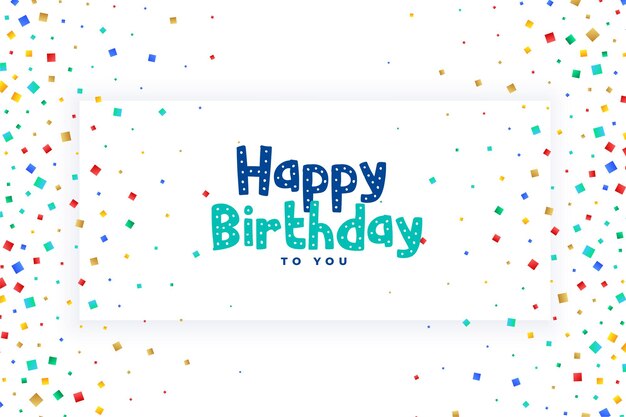 Diseño de tarjeta de confeti de celebración de feliz cumpleaños