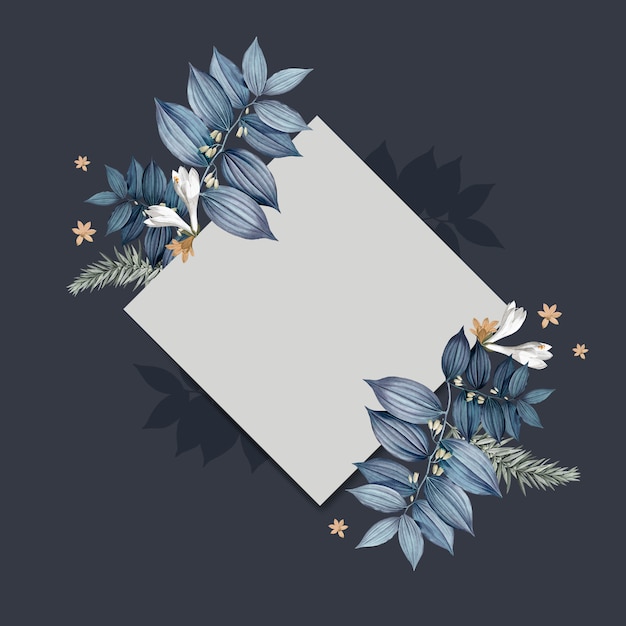Diseño de tarjeta cuadrada en blanco floral azul