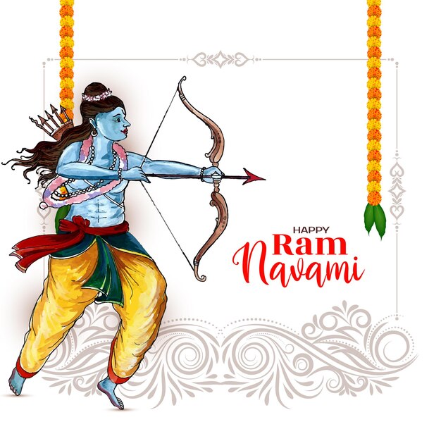 Diseño de tarjeta de felicitación de celebración del festival hindú cultural Happy Ram navami