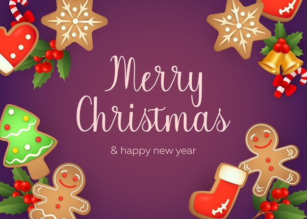 Diseño de tarjeta de felicitación de feliz Navidad con hombre de jengibre