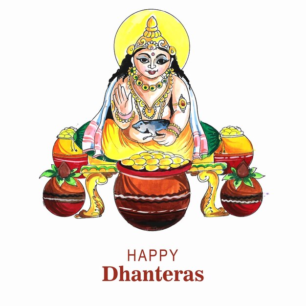 Diseño de tarjeta de felicitación hermosa celebración feliz dhanteras