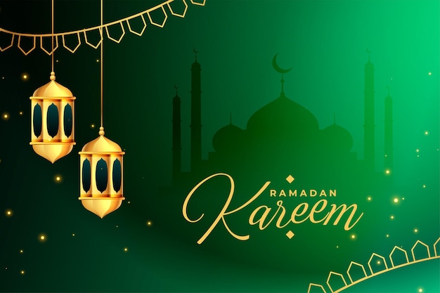 Diseño de tarjeta del festival ramadan kareem eid verde y dorado