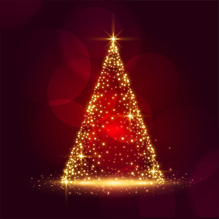 Vector gratuito diseño de tarjeta de festival rojo brillante brillante hermoso árbol de navidad