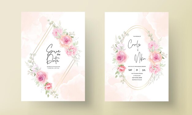 Diseño de tarjeta de invitación de boda floral suave elegante