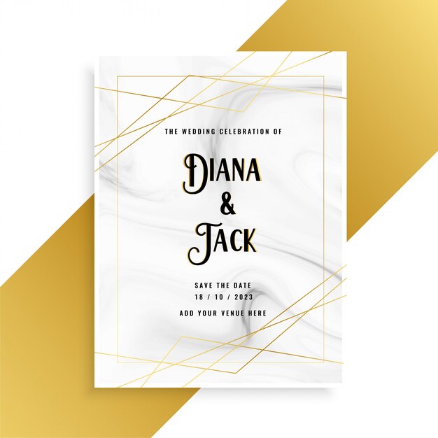 Diseño de tarjeta de invitación de boda de lujo con textura de mármol