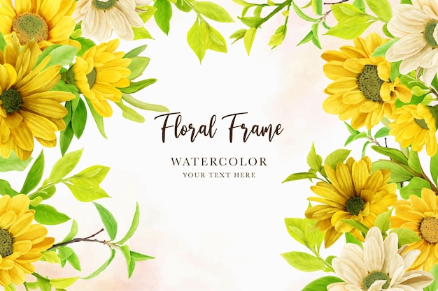 diseño de tarjeta de invitación de hojas verdes y girasol acuarela