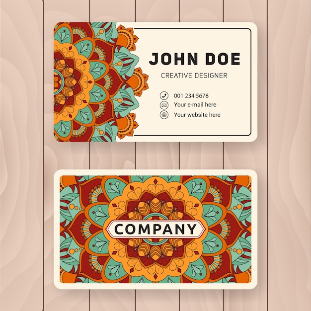 Diseño de tarjeta de nombre empresarial útil creativo. diseño coloreado vintage de la mandala para la tarjeta de presentación personal, la tarjeta de visita o la etiqueta.