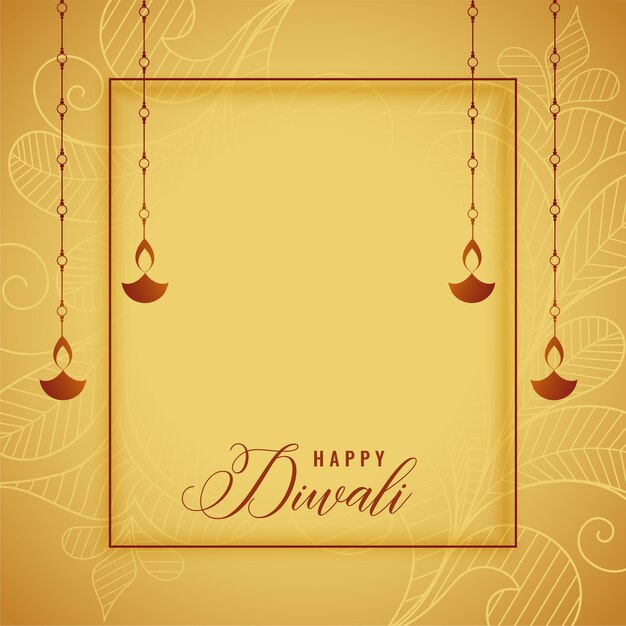 Diseño de tarjeta de oro feliz diwali con diya