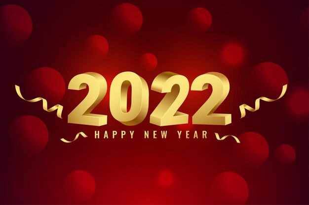 Diseño de tarjeta roja y dorada de año nuevo 2022 realista 3d