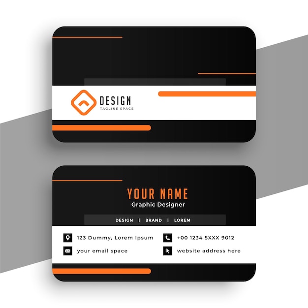 Diseño de tarjeta de visita en color naranja y negro.