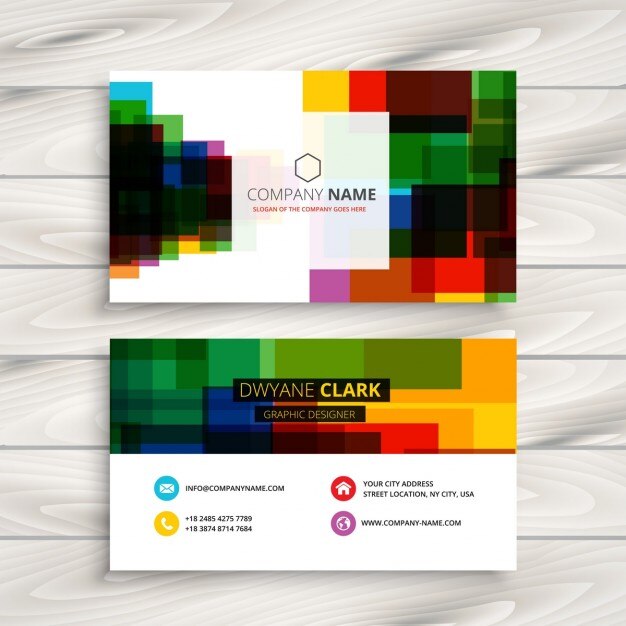 Diseño de tarjeta de visita colorida con formas cuadradas