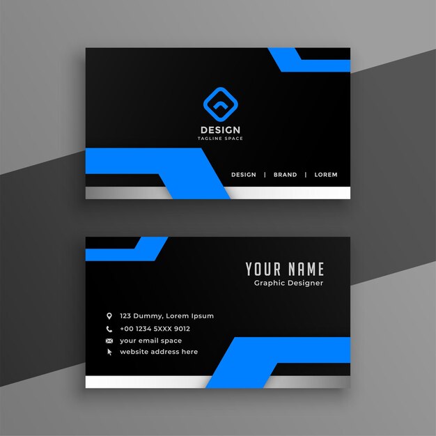 diseño de tarjeta de visita geométrica azul negro