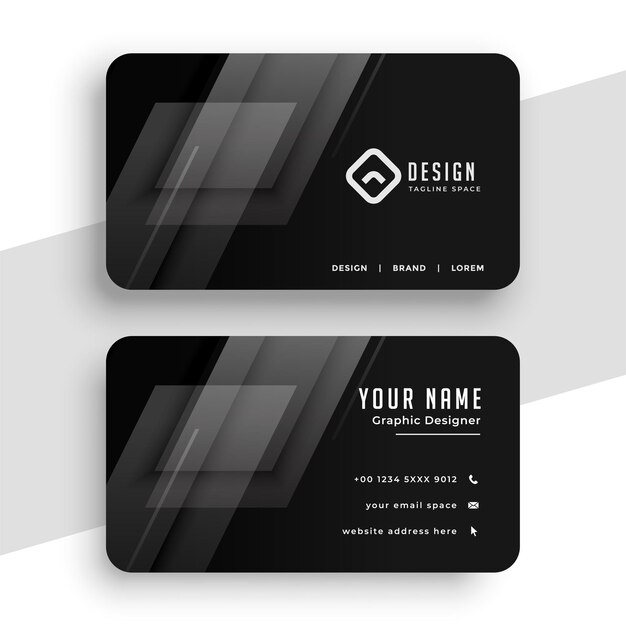Diseño de tarjeta de visita negra con líneas geométricas.