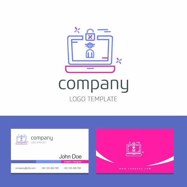 Diseño de tarjeta de visita con vector de diseño de logo de seguridad cibernética
