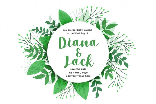 Diseño de tarjetas de boda de estilo de naturaleza de hojas verdes
