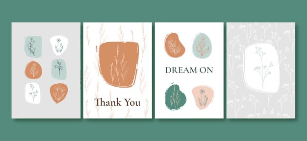 Diseño de tarjetas de colores apagados dibujadas a mano