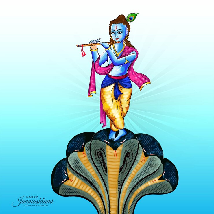 Vector gratuito diseño de tarjetas de ilustración de arte digital de krishna janmashtami