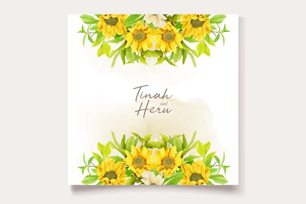 diseño de tarjetas de invitación de girasol en acuarela