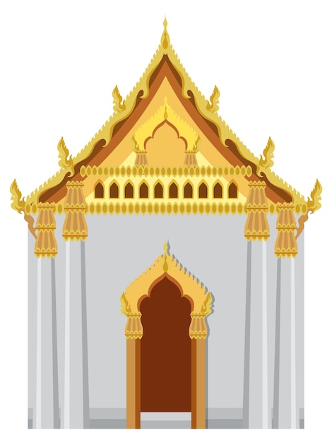 Diseño de templo tailandés sobre fondo blanco.