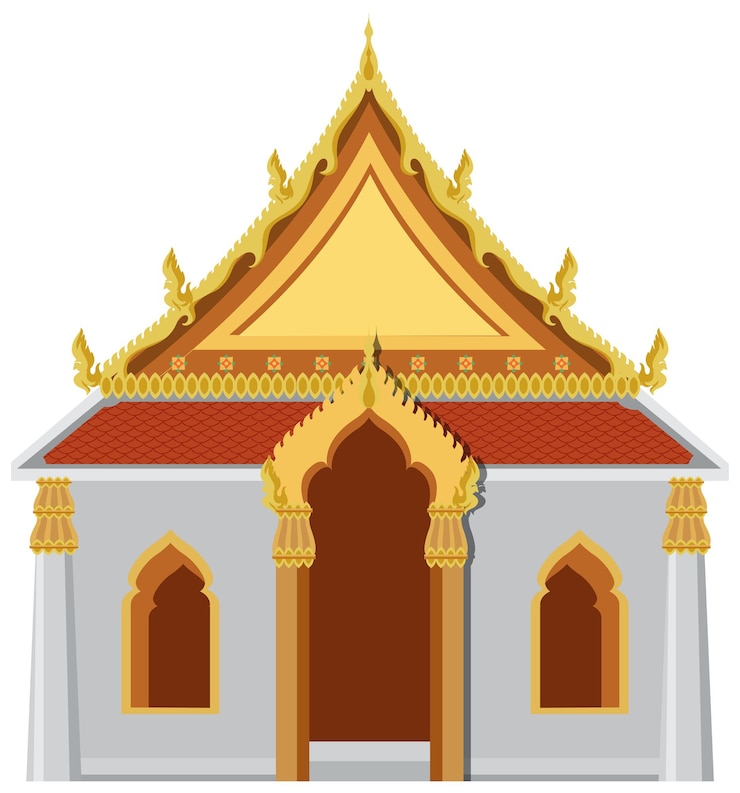 Vector gratuito diseño de templo tailandés con techo dorado.