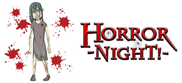 Diseño de texto de Horror Night con espeluznante zombie