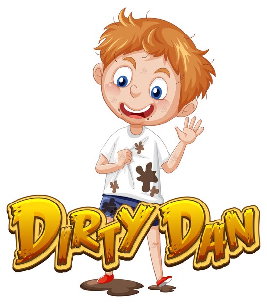 Diseño de texto del logo de Dirty Dan con chico sucio