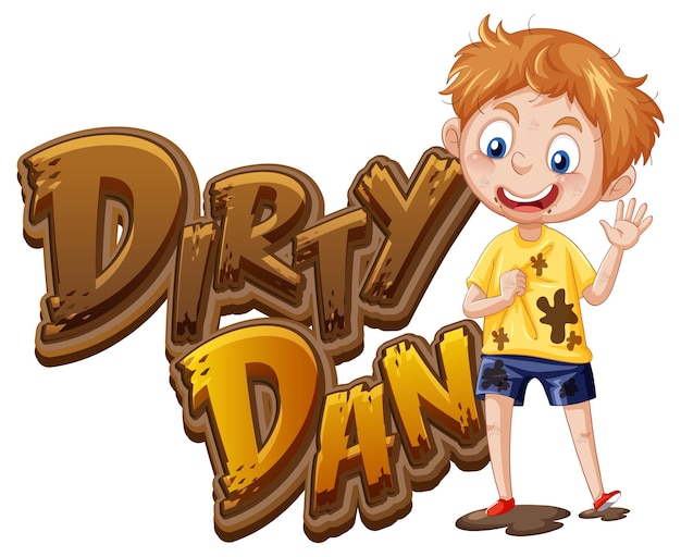 Diseño de texto del logo de dirty dan con chico sucio