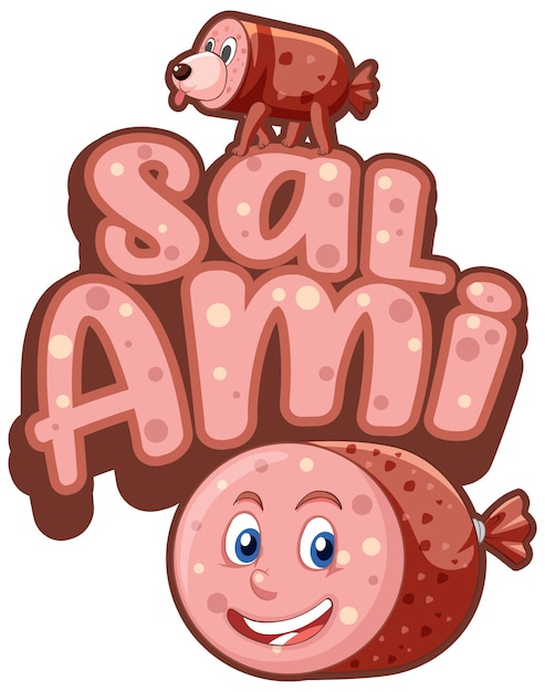 Vector gratuito diseño de texto del logo de salami con carácter de salami