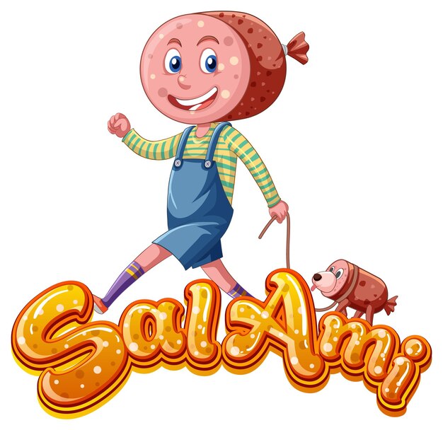 Diseño de texto del logo de salami con carácter de salami