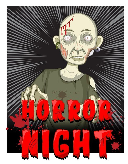 Diseño de texto de noche de terror con zombie espeluznante