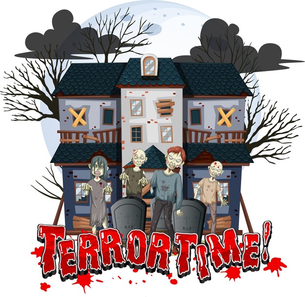 Diseño de texto Terror Time con Haunted House