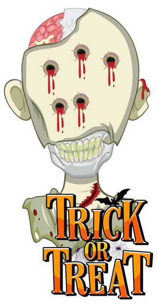 Diseño de texto de truco o trato con zombie espeluznante