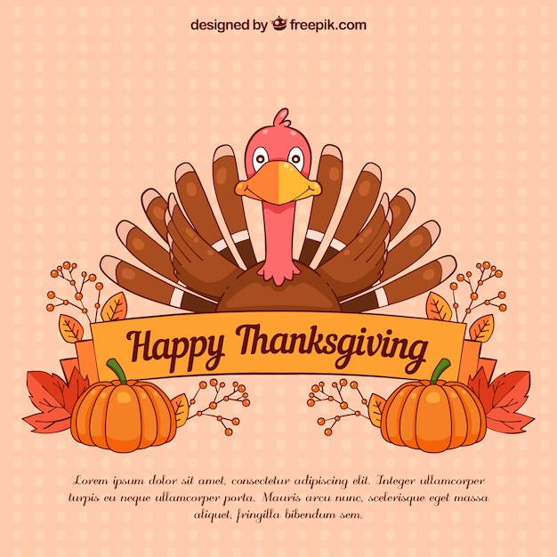 Vector gratuito diseño de thanksgiving con pavo flat