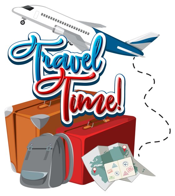 Diseño de tipografía de tiempo de viaje con un avión