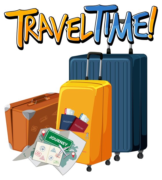 Diseño de tipografía de tiempo de viaje con equipaje
